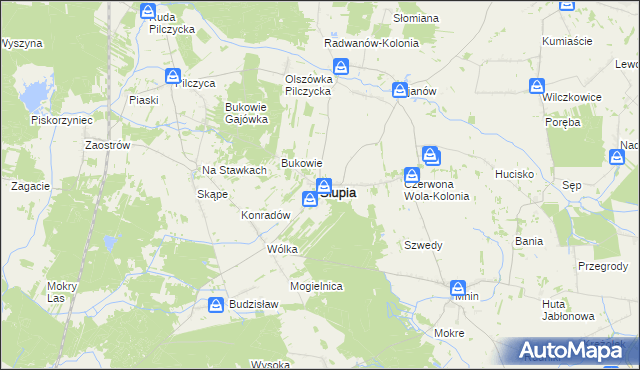 mapa Słupia gmina Słupia Konecka, Słupia gmina Słupia Konecka na mapie Targeo