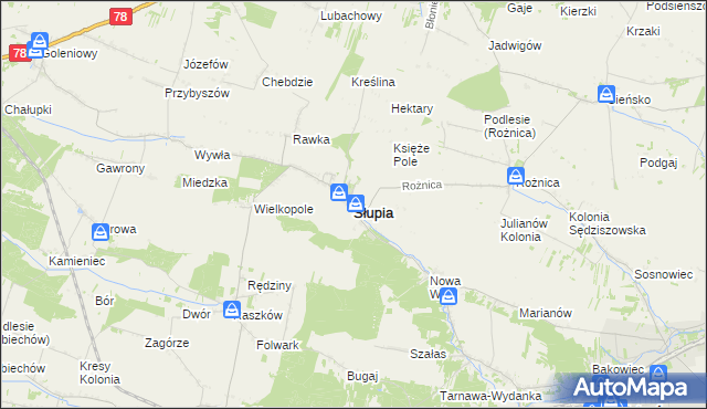 mapa Słupia powiat jędrzejowski, Słupia powiat jędrzejowski na mapie Targeo