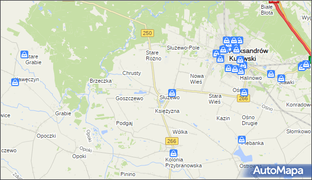 mapa Służewo gmina Aleksandrów Kujawski, Służewo gmina Aleksandrów Kujawski na mapie Targeo