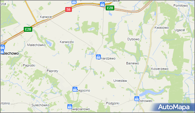 mapa Smardzewo gmina Sławno, Smardzewo gmina Sławno na mapie Targeo