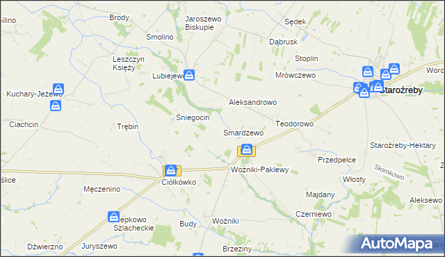 mapa Smardzewo gmina Staroźreby, Smardzewo gmina Staroźreby na mapie Targeo