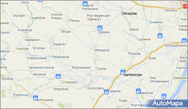 mapa Śmiechowice gmina Samborzec, Śmiechowice gmina Samborzec na mapie Targeo