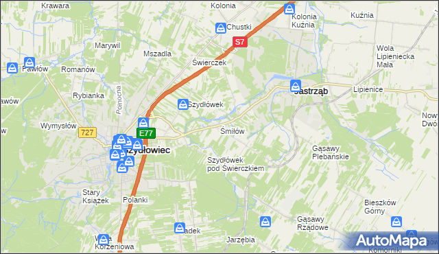 mapa Śmiłów gmina Jastrząb, Śmiłów gmina Jastrząb na mapie Targeo