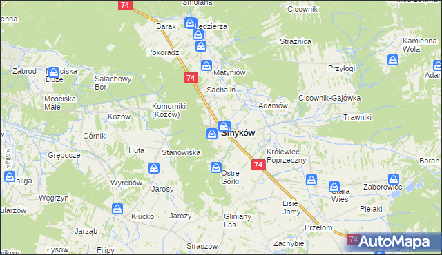 mapa Smyków powiat konecki, Smyków powiat konecki na mapie Targeo