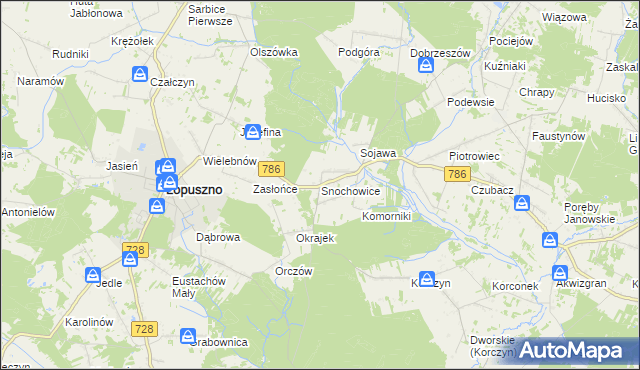 mapa Snochowice, Snochowice na mapie Targeo