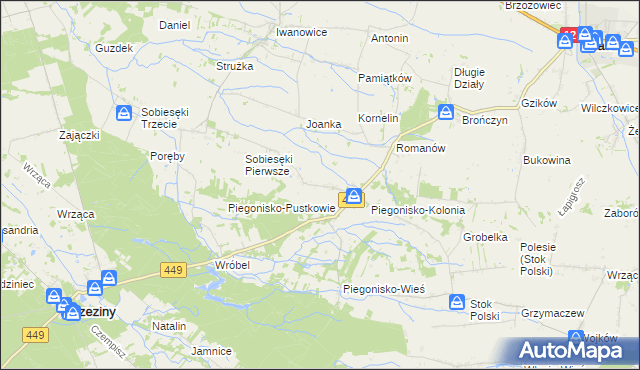 mapa Sobiesęki gmina Brzeziny, Sobiesęki gmina Brzeziny na mapie Targeo