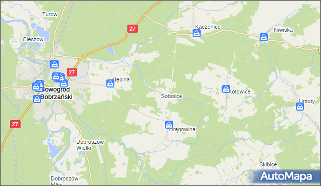 mapa Sobolice gmina Nowogród Bobrzański, Sobolice gmina Nowogród Bobrzański na mapie Targeo