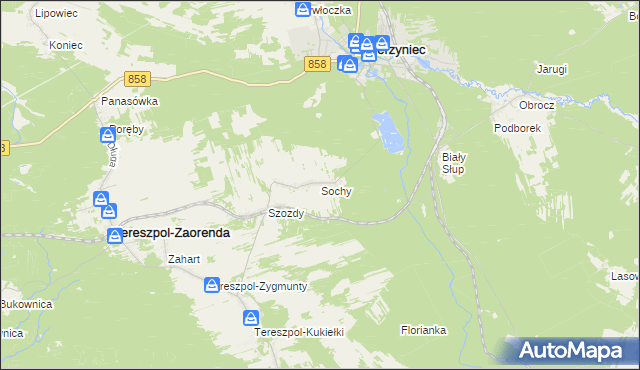 mapa Sochy gmina Zwierzyniec, Sochy gmina Zwierzyniec na mapie Targeo