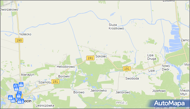 mapa Sokolec gmina Szamocin, Sokolec gmina Szamocin na mapie Targeo