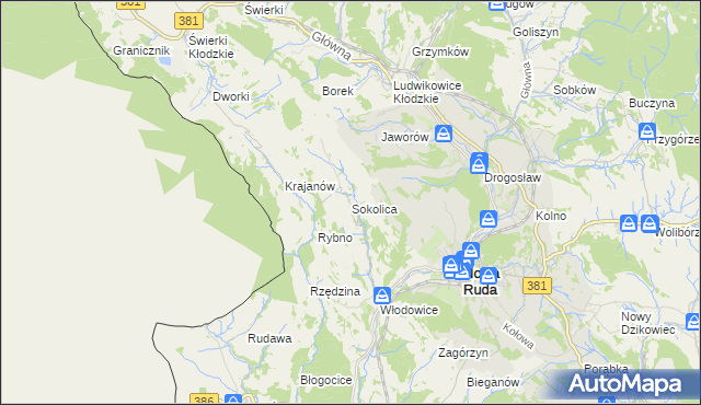 mapa Sokolica gmina Nowa Ruda, Sokolica gmina Nowa Ruda na mapie Targeo