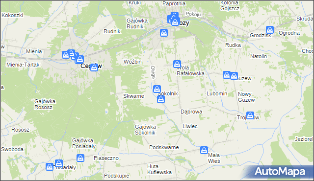mapa Sokolnik gmina Mrozy, Sokolnik gmina Mrozy na mapie Targeo
