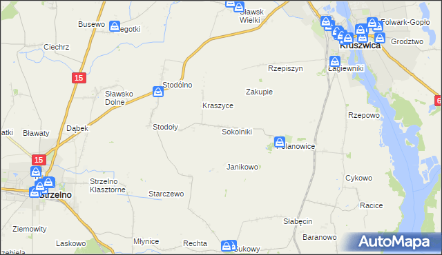 mapa Sokolniki gmina Kruszwica, Sokolniki gmina Kruszwica na mapie Targeo