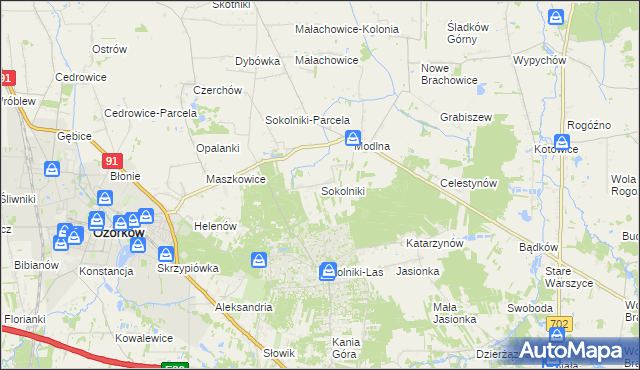 mapa Sokolniki gmina Ozorków, Sokolniki gmina Ozorków na mapie Targeo