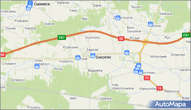 mapa Sokolniki powiat wieruszowski, Sokolniki powiat wieruszowski na mapie Targeo