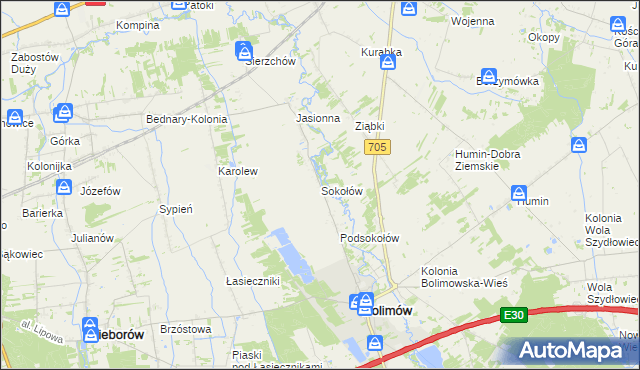 mapa Sokołów gmina Bolimów, Sokołów gmina Bolimów na mapie Targeo