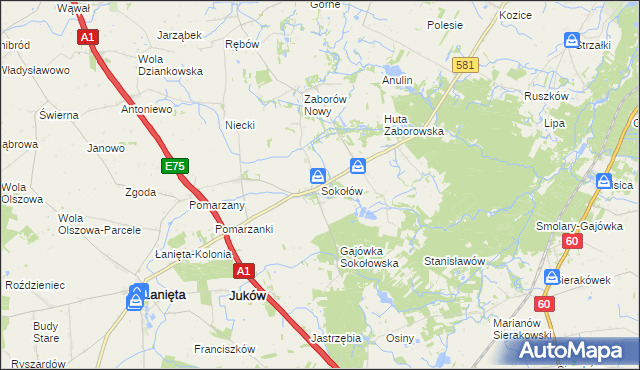 mapa Sokołów gmina Gostynin, Sokołów gmina Gostynin na mapie Targeo