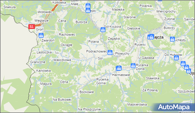 mapa Sól gmina Rajcza, Sól gmina Rajcza na mapie Targeo