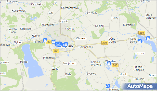 mapa Sompolinek, Sompolinek na mapie Targeo