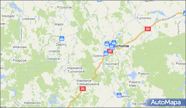 mapa Sośnica gmina Tuchomie, Sośnica gmina Tuchomie na mapie Targeo