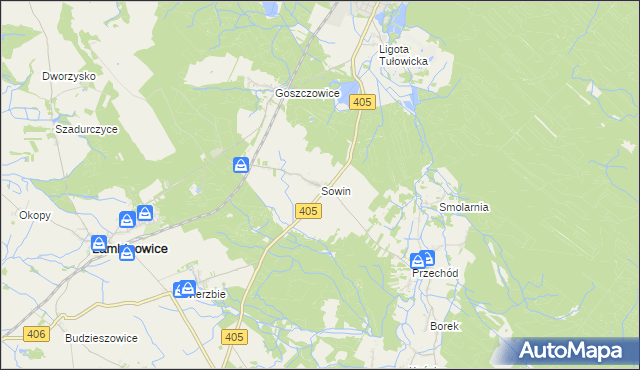 mapa Sowin gmina Łambinowice, Sowin gmina Łambinowice na mapie Targeo