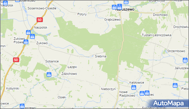 mapa Srebrna gmina Naruszewo, Srebrna gmina Naruszewo na mapie Targeo