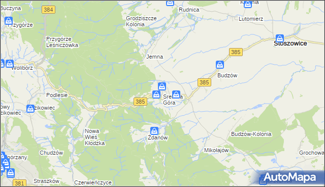 mapa Srebrna Góra gmina Stoszowice, Srebrna Góra gmina Stoszowice na mapie Targeo