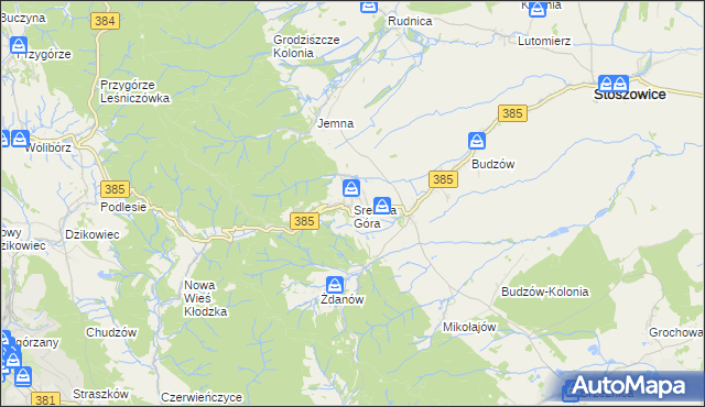 mapa Srebrna Góra gmina Stoszowice, Srebrna Góra gmina Stoszowice na mapie Targeo