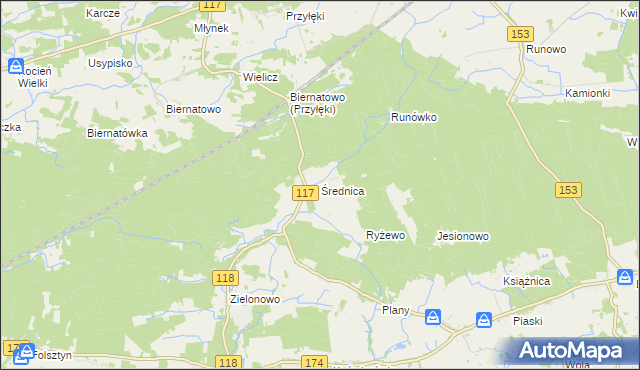 mapa Średnica gmina Czarnków, Średnica gmina Czarnków na mapie Targeo