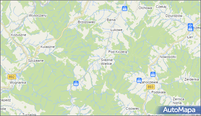 mapa Średnie Wielkie, Średnie Wielkie na mapie Targeo