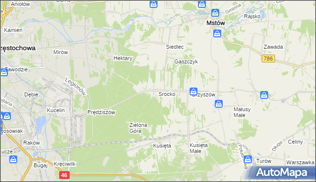 mapa Srocko gmina Mstów, Srocko gmina Mstów na mapie Targeo