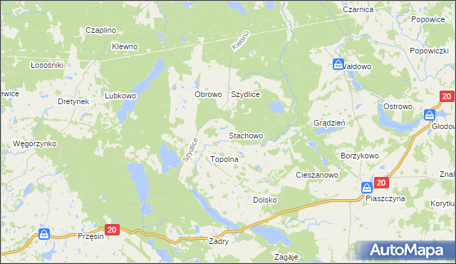 mapa Stachowo gmina Miastko, Stachowo gmina Miastko na mapie Targeo