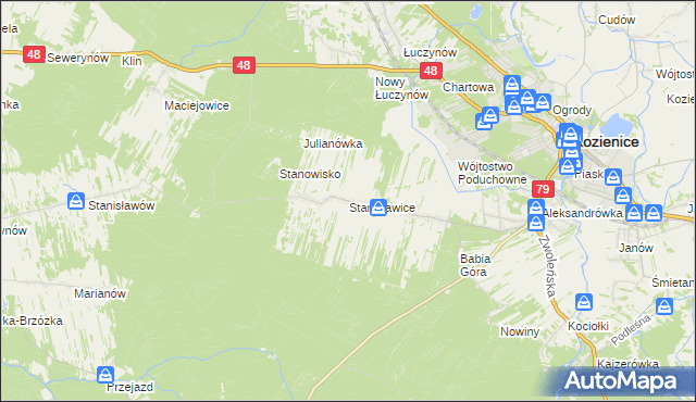 mapa Stanisławice gmina Kozienice, Stanisławice gmina Kozienice na mapie Targeo