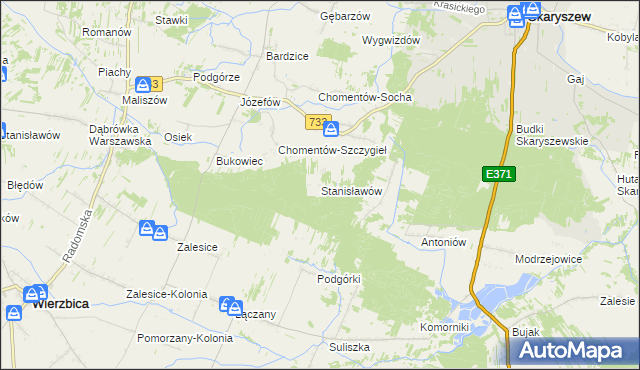 mapa Stanisławów gmina Skaryszew, Stanisławów gmina Skaryszew na mapie Targeo
