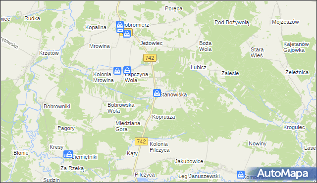 mapa Stanowiska gmina Kluczewsko, Stanowiska gmina Kluczewsko na mapie Targeo