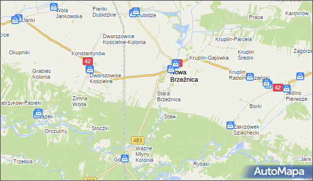 mapa Stara Brzeźnica, Stara Brzeźnica na mapie Targeo