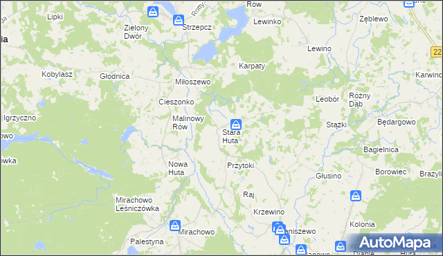 mapa Stara Huta gmina Kartuzy, Stara Huta gmina Kartuzy na mapie Targeo