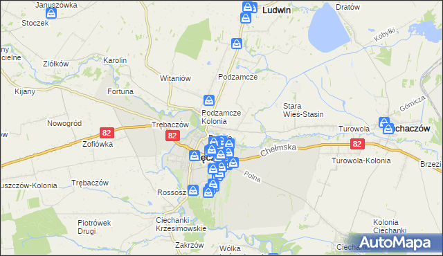 mapa Stara Wieś gmina Łęczna, Stara Wieś gmina Łęczna na mapie Targeo