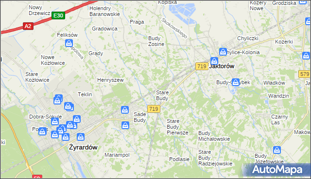 mapa Stare Budy gmina Jaktorów, Stare Budy gmina Jaktorów na mapie Targeo