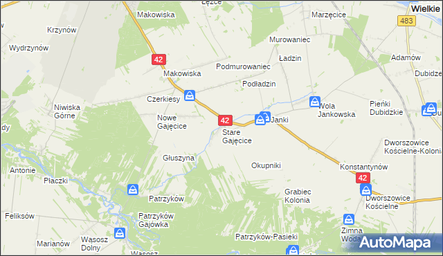 mapa Stare Gajęcice, Stare Gajęcice na mapie Targeo