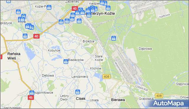 mapa Stare Koźle, Stare Koźle na mapie Targeo