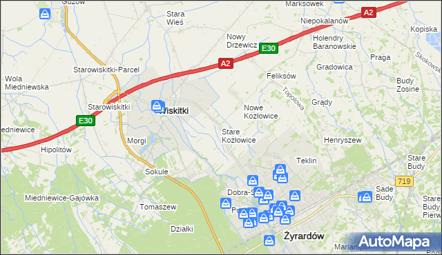 mapa Stare Kozłowice, Stare Kozłowice na mapie Targeo