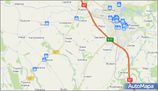 mapa Stare Kusy, Stare Kusy na mapie Targeo