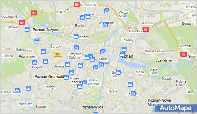 mapa Stare Miasto gmina Poznań, Stare Miasto gmina Poznań na mapie Targeo