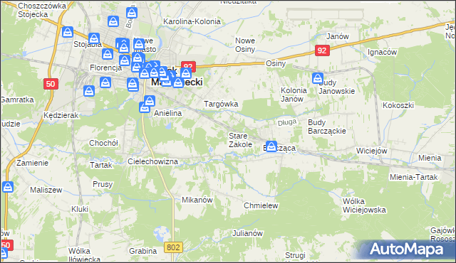 mapa Stare Zakole, Stare Zakole na mapie Targeo