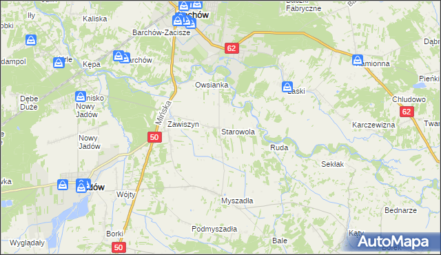 mapa Starowola gmina Jadów, Starowola gmina Jadów na mapie Targeo