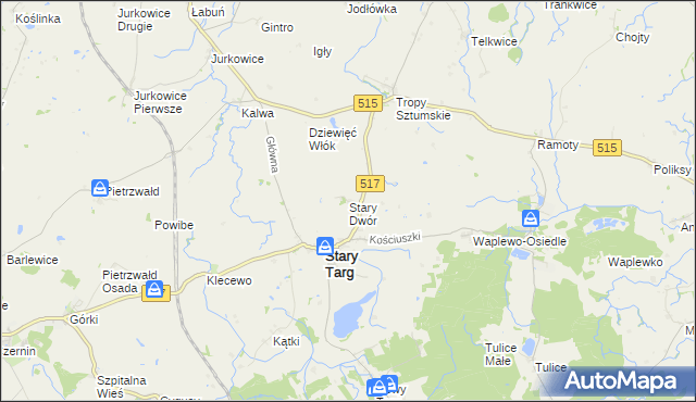 mapa Stary Dwór gmina Stary Targ, Stary Dwór gmina Stary Targ na mapie Targeo