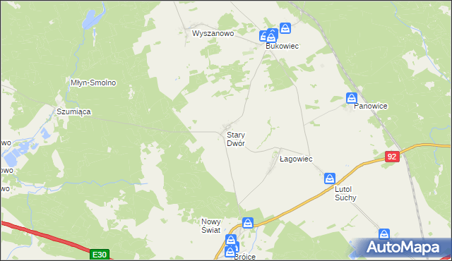 mapa Stary Dwór gmina Trzciel, Stary Dwór gmina Trzciel na mapie Targeo