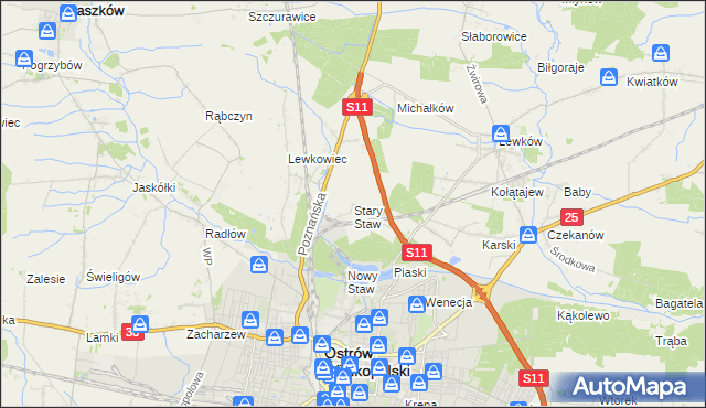mapa Stary Staw gmina Ostrów Wielkopolski, Stary Staw gmina Ostrów Wielkopolski na mapie Targeo