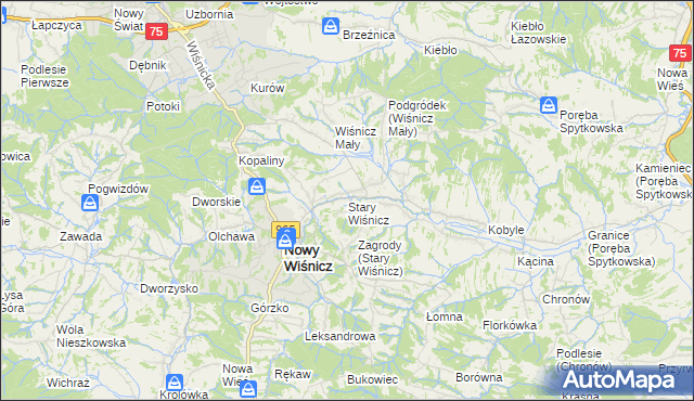 mapa Stary Wiśnicz, Stary Wiśnicz na mapie Targeo
