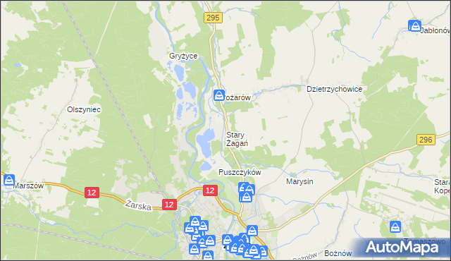 mapa Stary Żagań, Stary Żagań na mapie Targeo